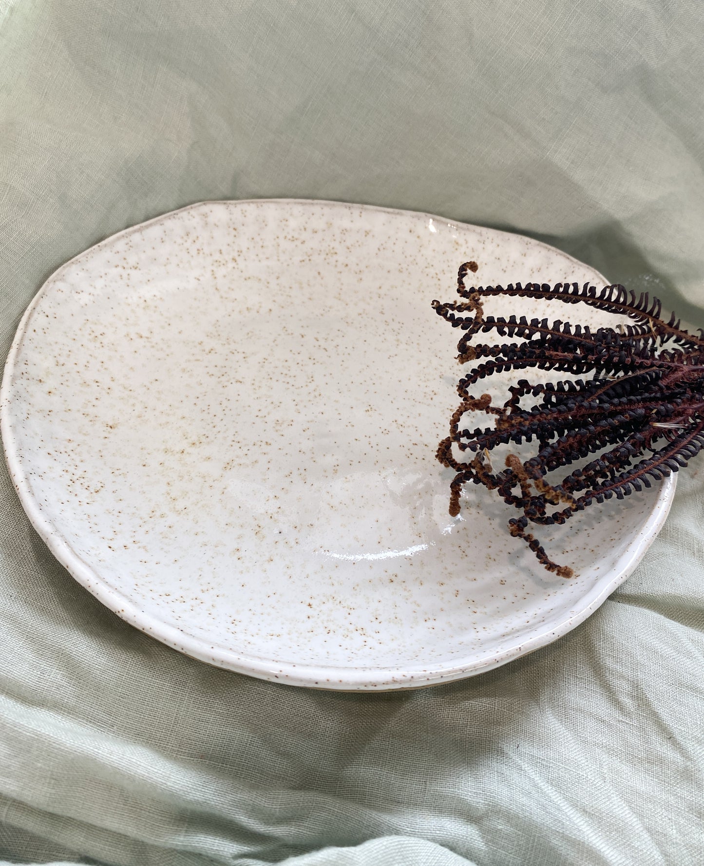 Shallow White Speckled Bowl