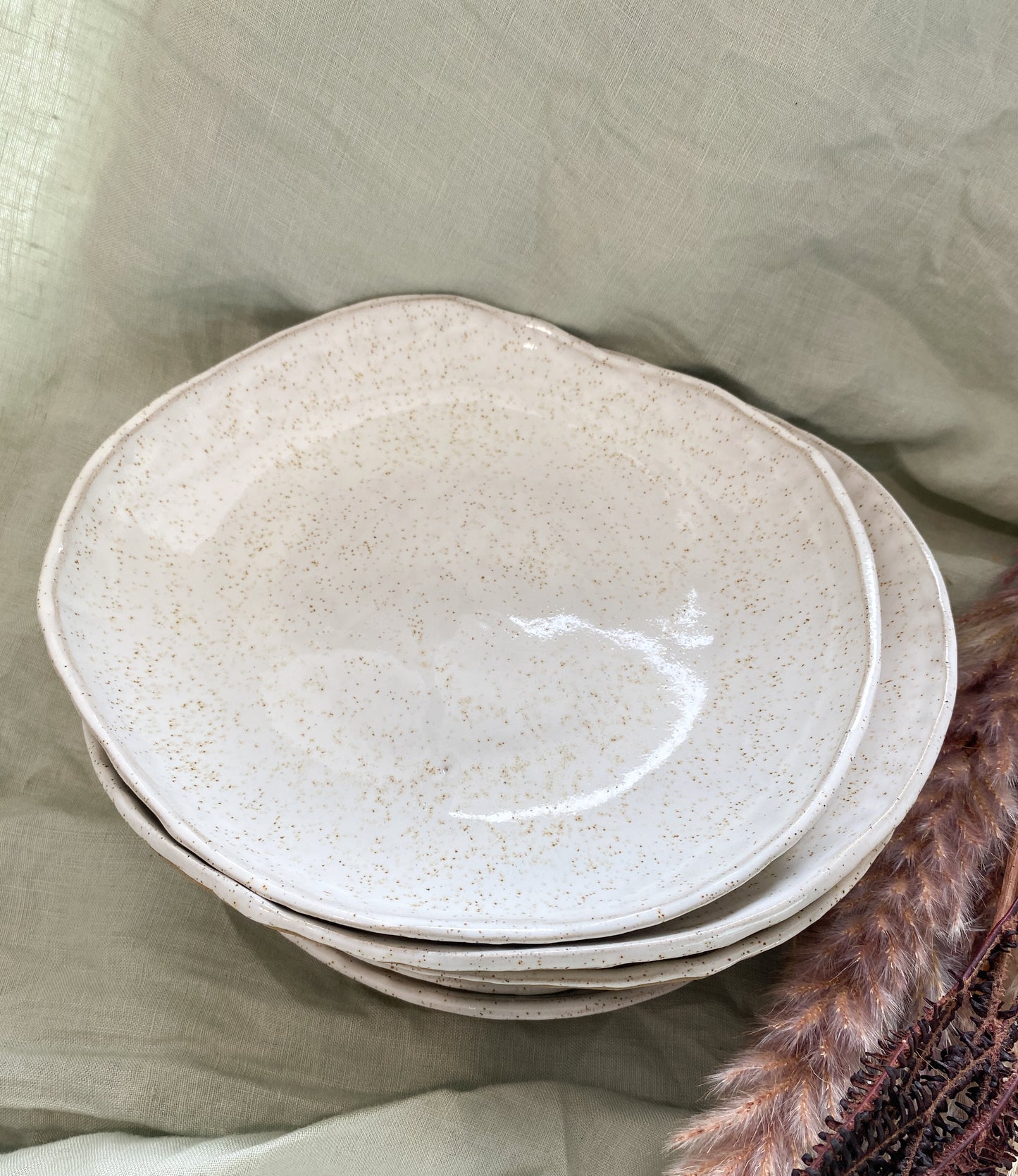 Shallow White Speckled Bowl