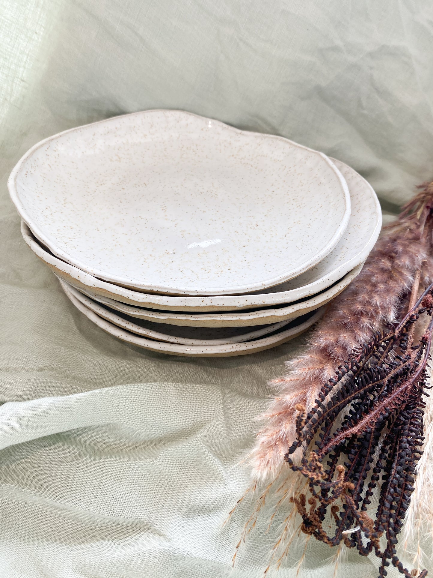 Shallow White Speckled Bowl